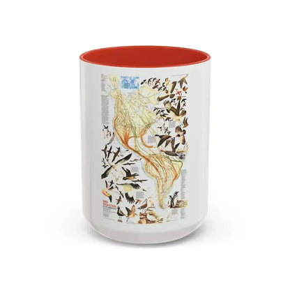 America - Bird Migration (1969) (Map) Accent Coffee Mug 15oz Red - Go Mug Yourself