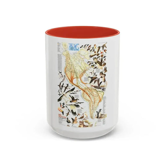 America - Bird Migration (1969) (Map) Accent Coffee Mug 15oz Red - Go Mug Yourself