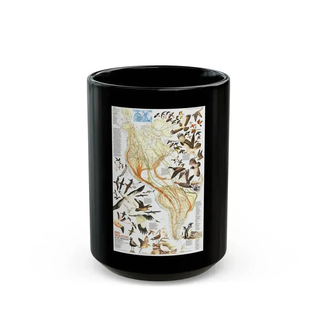 America - Bird Migration (1969) (Map) Black Coffee Mug 15oz - Go Mug Yourself