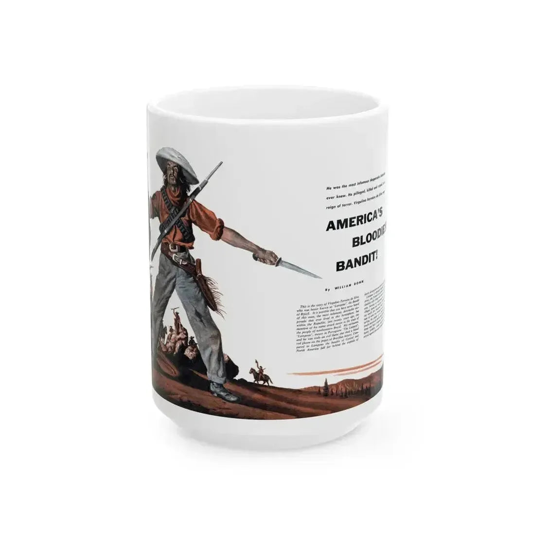 America's Bloodiest Bandit, Fury magazine, December 1957 - White Coffee Mug 15oz - Go Mug Yourself