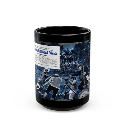 America's Fightingest Private, Cavalier magazine, January 1955 - Black Coffee Mug 15oz - Go Mug Yourself
