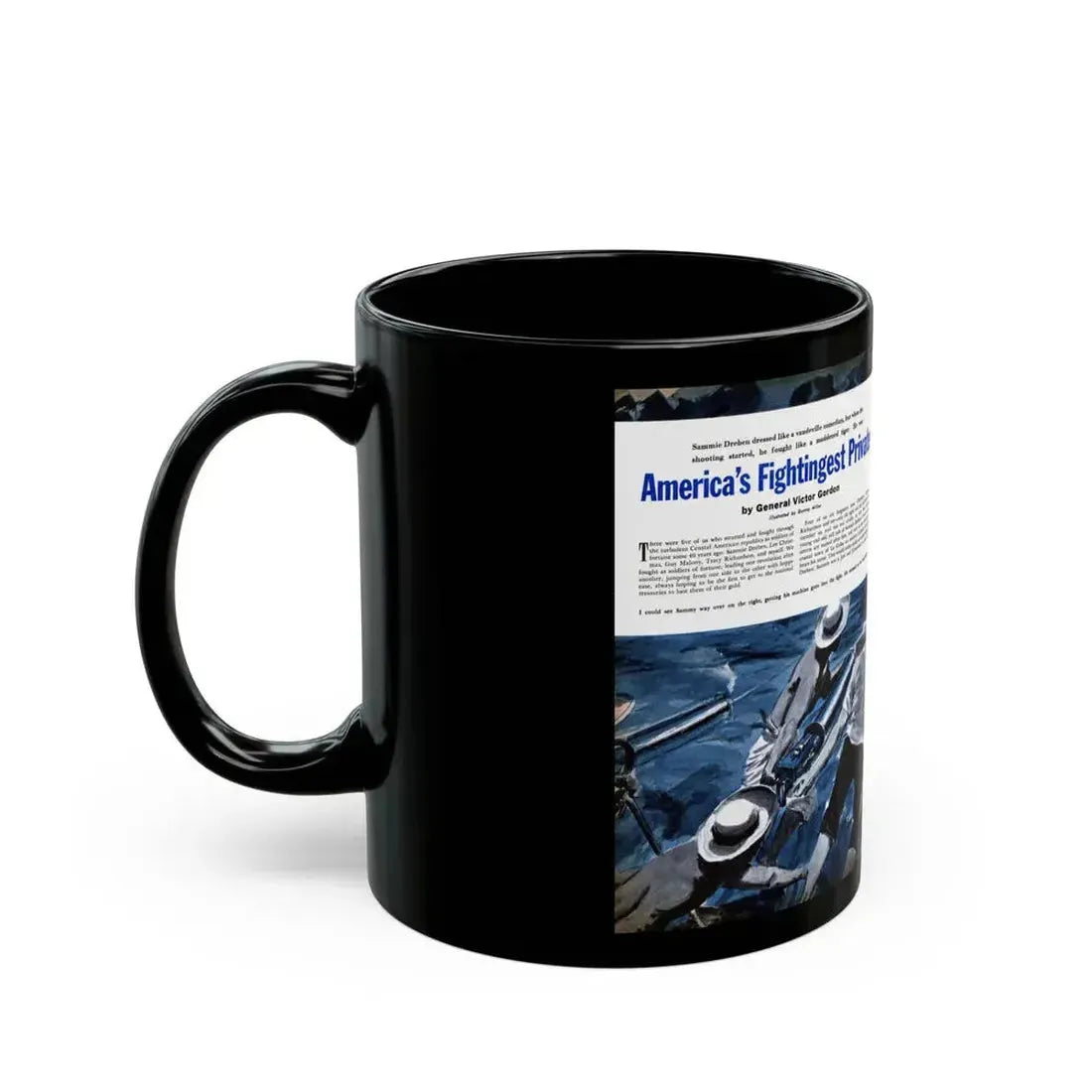 America's Fightingest Private, Cavalier magazine, January 1955 - Black Coffee Mug - Go Mug Yourself