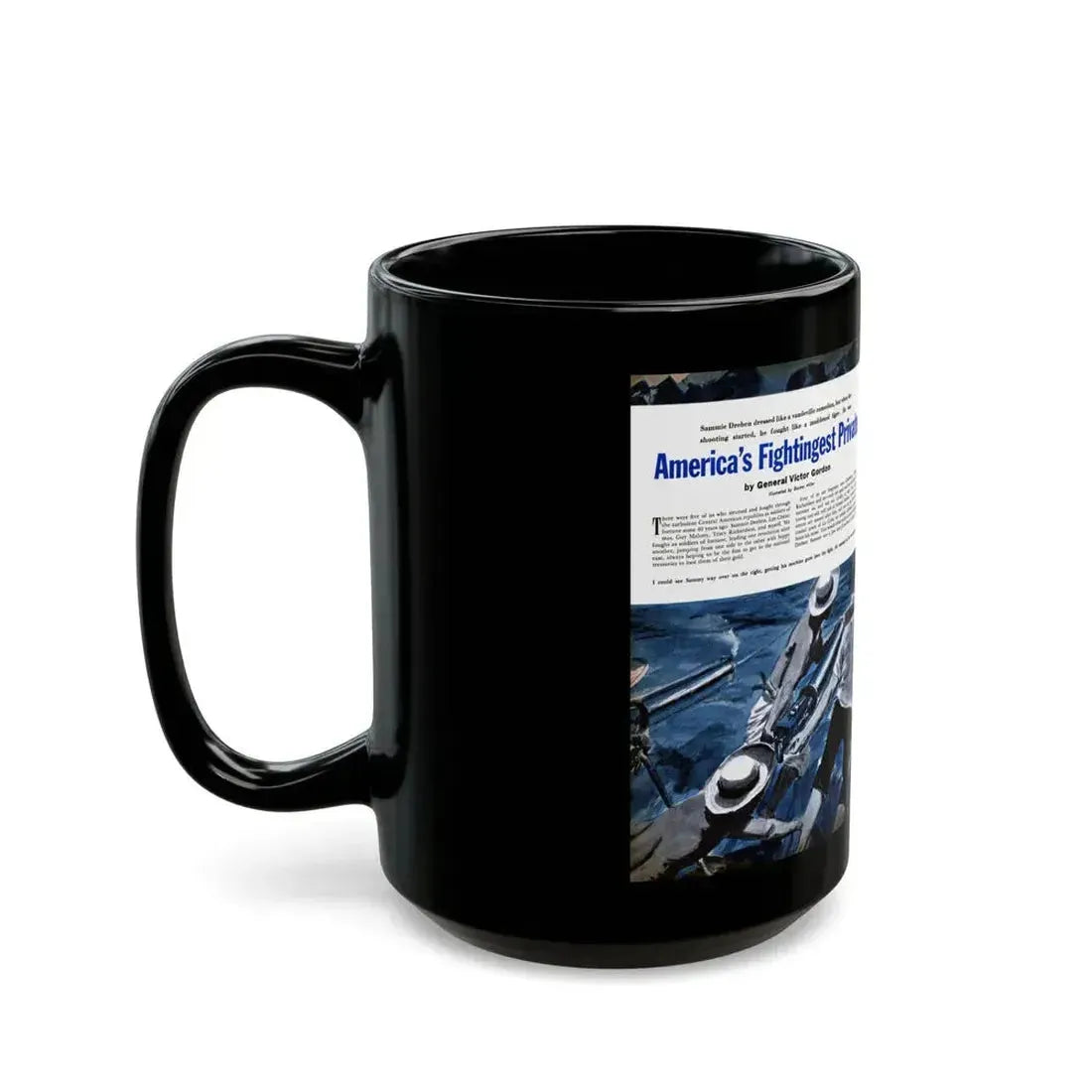 America's Fightingest Private, Cavalier magazine, January 1955 - Black Coffee Mug - Go Mug Yourself