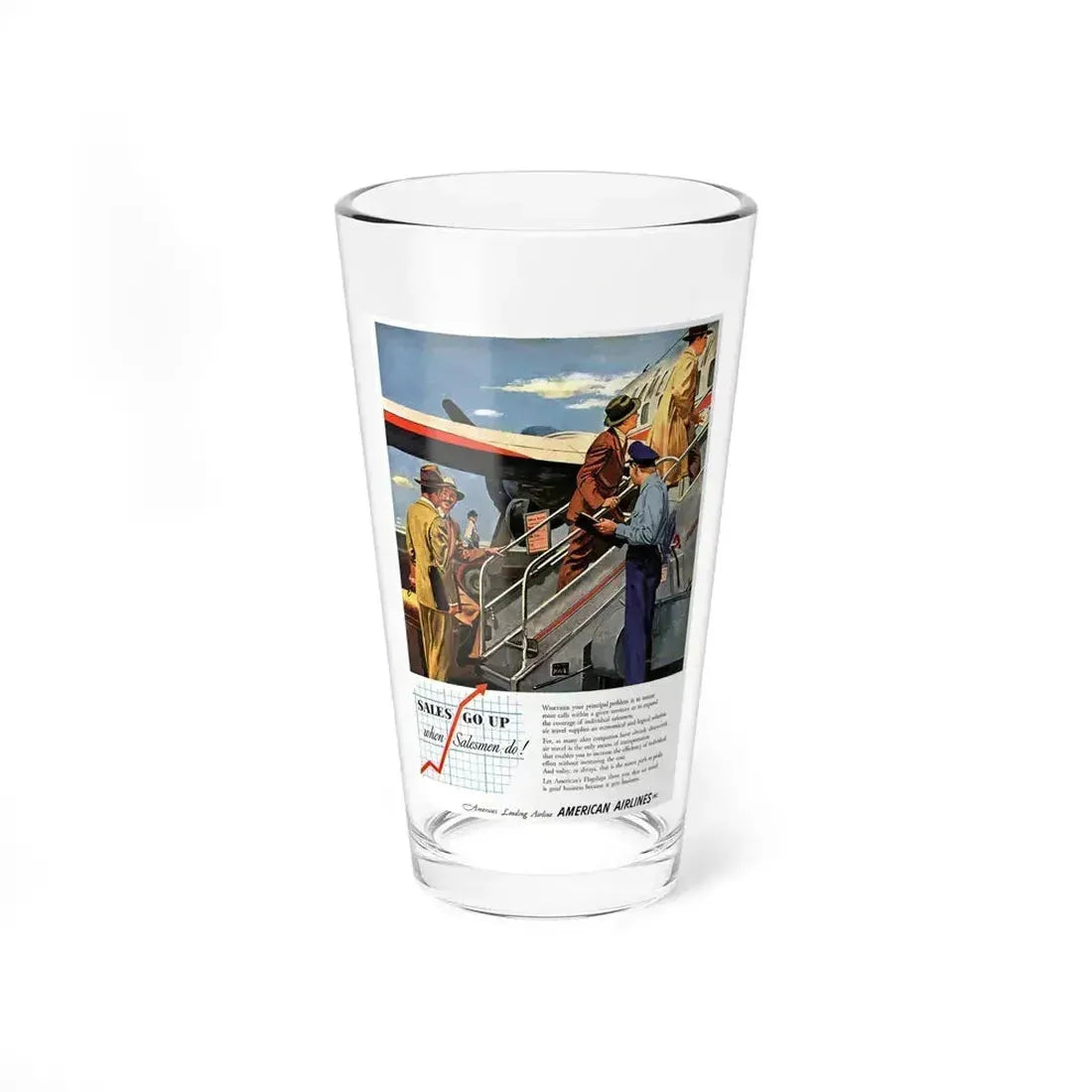 American Airlines ad, 1950 (Magazine Illustration) Pint Glass 16oz - Go Mug Yourself