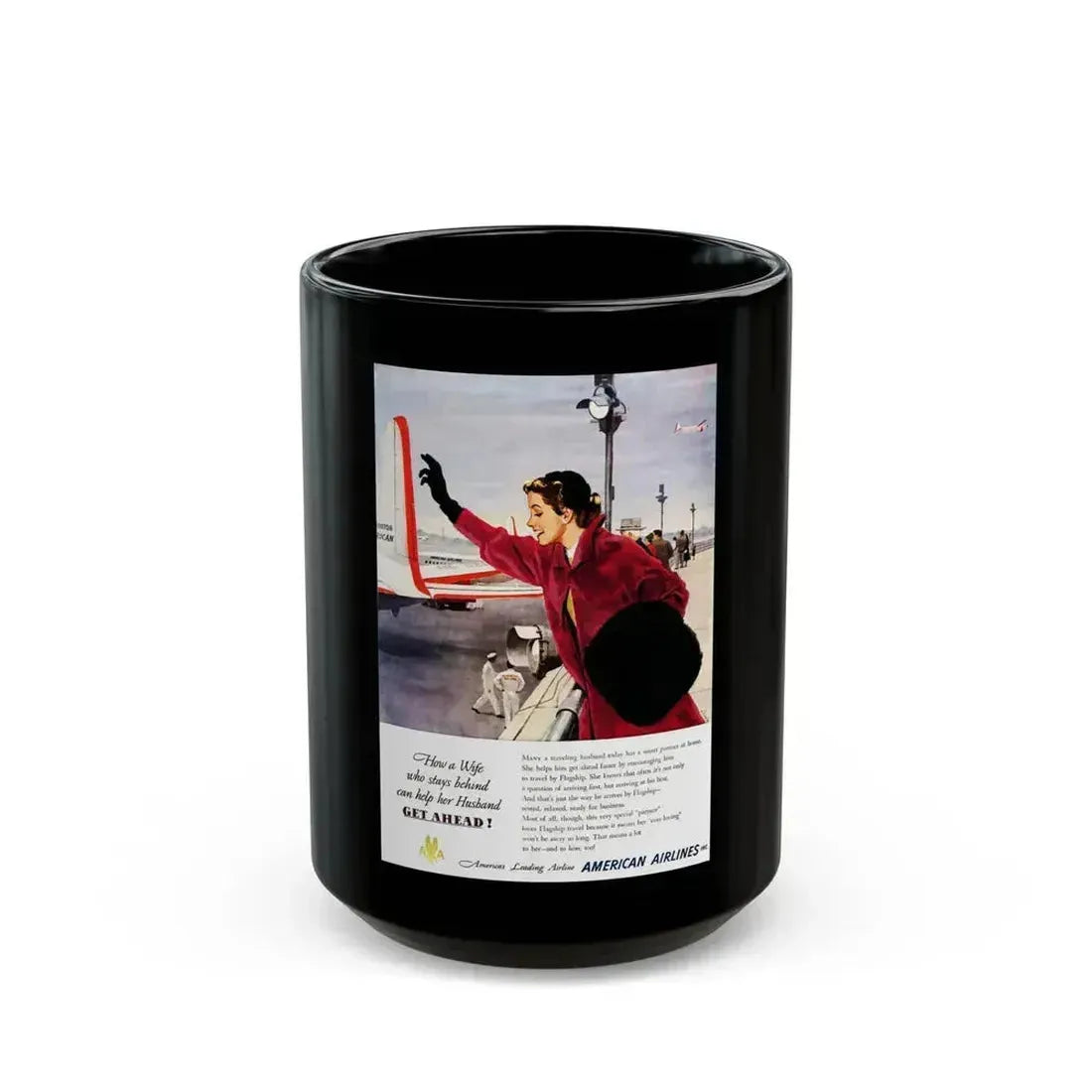 American Airlines ad, 1951 - Black Coffee Mug 15oz - Go Mug Yourself