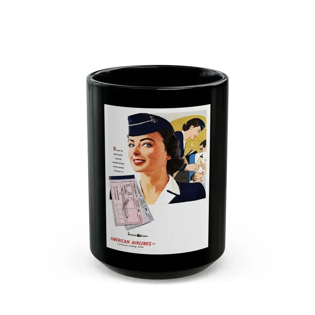 American Airlines ad, 1954 - Black Coffee Mug 15oz - Go Mug Yourself