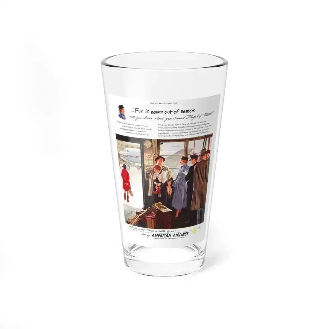 American Airlines ad, The Saturday Evening Post, 1949 (Magazine Illustration) Pint Glass 16oz 16oz - Go Mug Yourself