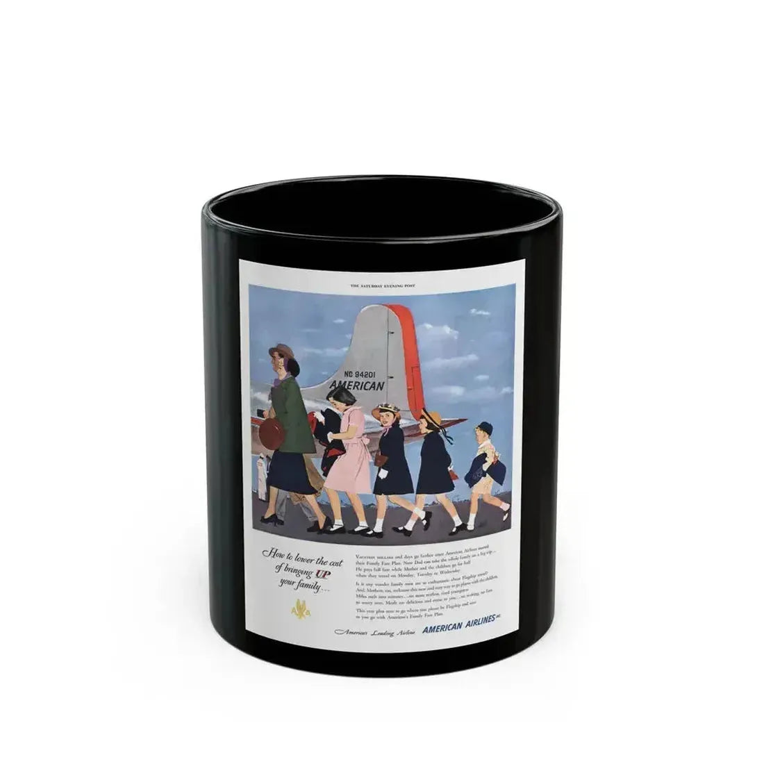 American Airlines ad, The Saturday Evening Post, 1951 - Black Coffee Mug 11oz - Go Mug Yourself