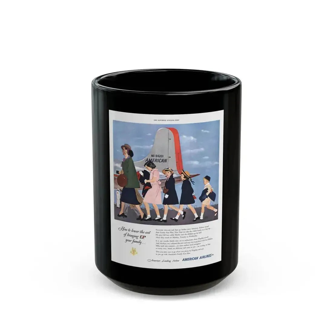 American Airlines ad, The Saturday Evening Post, 1951 - Black Coffee Mug 15oz - Go Mug Yourself