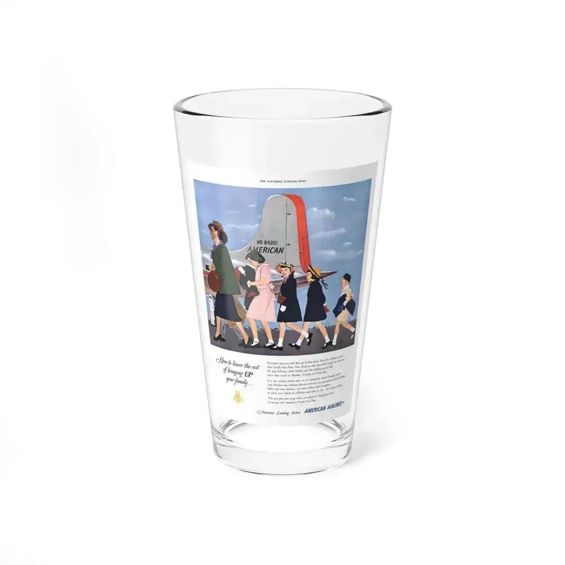 American Airlines ad, The Saturday Evening Post, 1951 (Magazine Illustration) Pint Glass 16oz 16oz - Go Mug Yourself