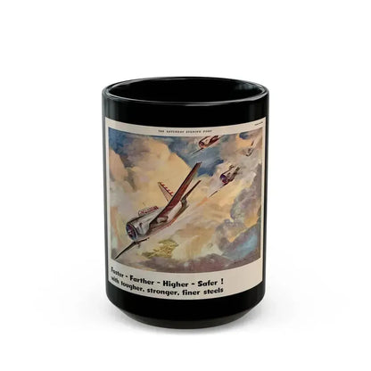 American Airpower, Republic Steel ad, The Saturday Evening Post, January 24, 1942 - Black Coffee Mug 15oz - Go Mug Yourself
