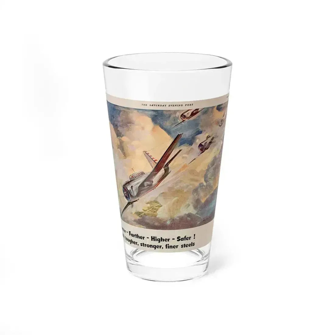 American Airpower, Republic Steel ad, The Saturday Evening Post, January 24, 1942 (Magazine Illustration) Pint Glass 16oz 16oz - Go Mug Yourself