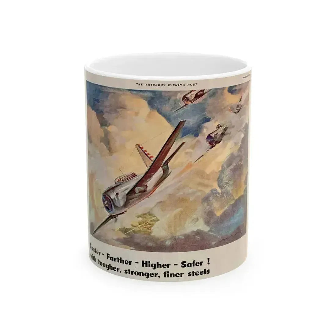 American Airpower, Republic Steel ad, The Saturday Evening Post, January 24, 1942 - White Coffee Mug 11oz - Go Mug Yourself