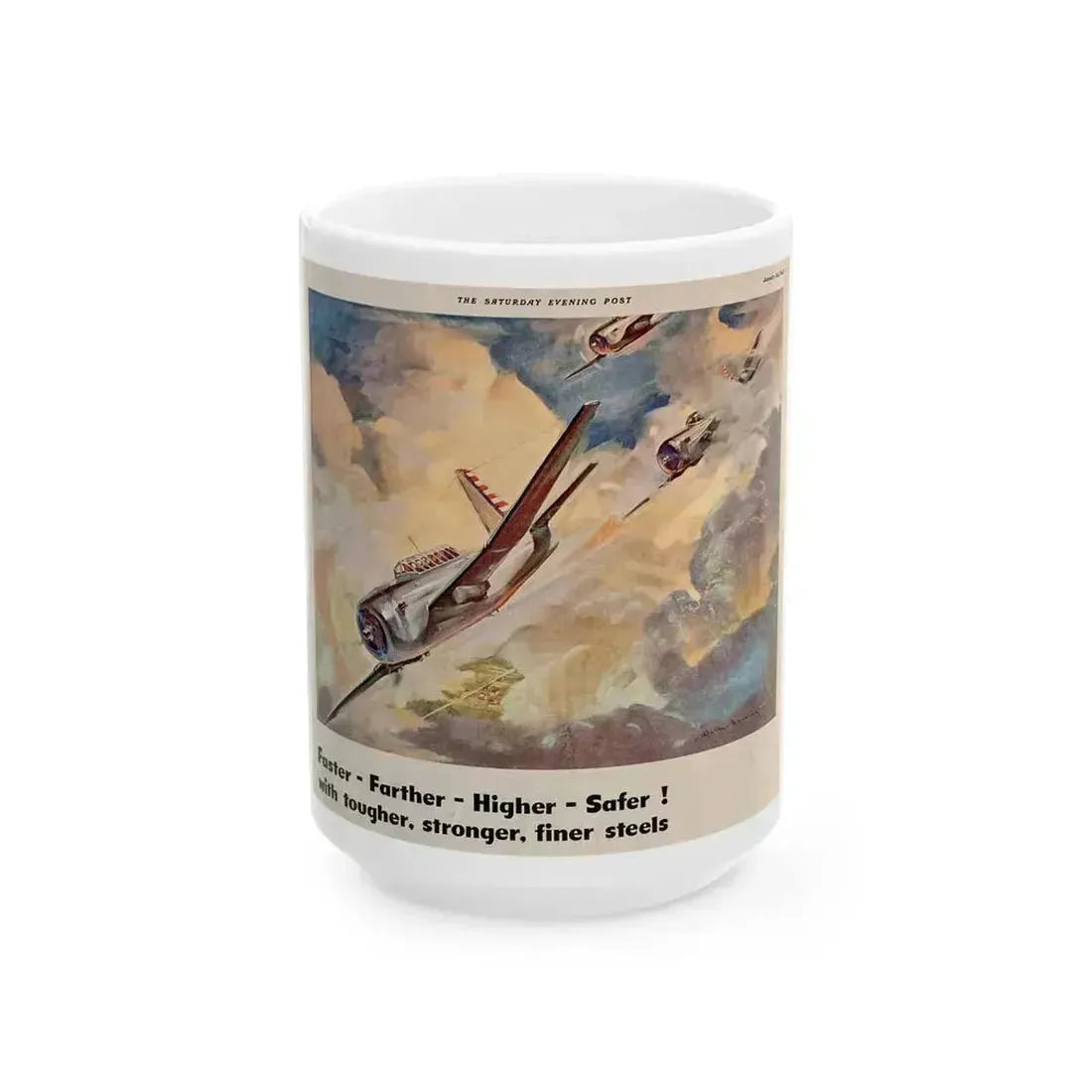 American Airpower, Republic Steel ad, The Saturday Evening Post, January 24, 1942 - White Coffee Mug 15oz - Go Mug Yourself