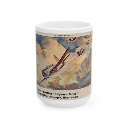American Airpower, Republic Steel ad, The Saturday Evening Post, January 24, 1942 - White Coffee Mug 15oz - Go Mug Yourself