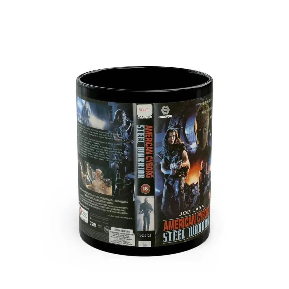 AMERICAN CYBORG STEEL WARRIOR JOE LARA (VHS COVER) - Black Coffee Mug 11oz - Go Mug Yourself