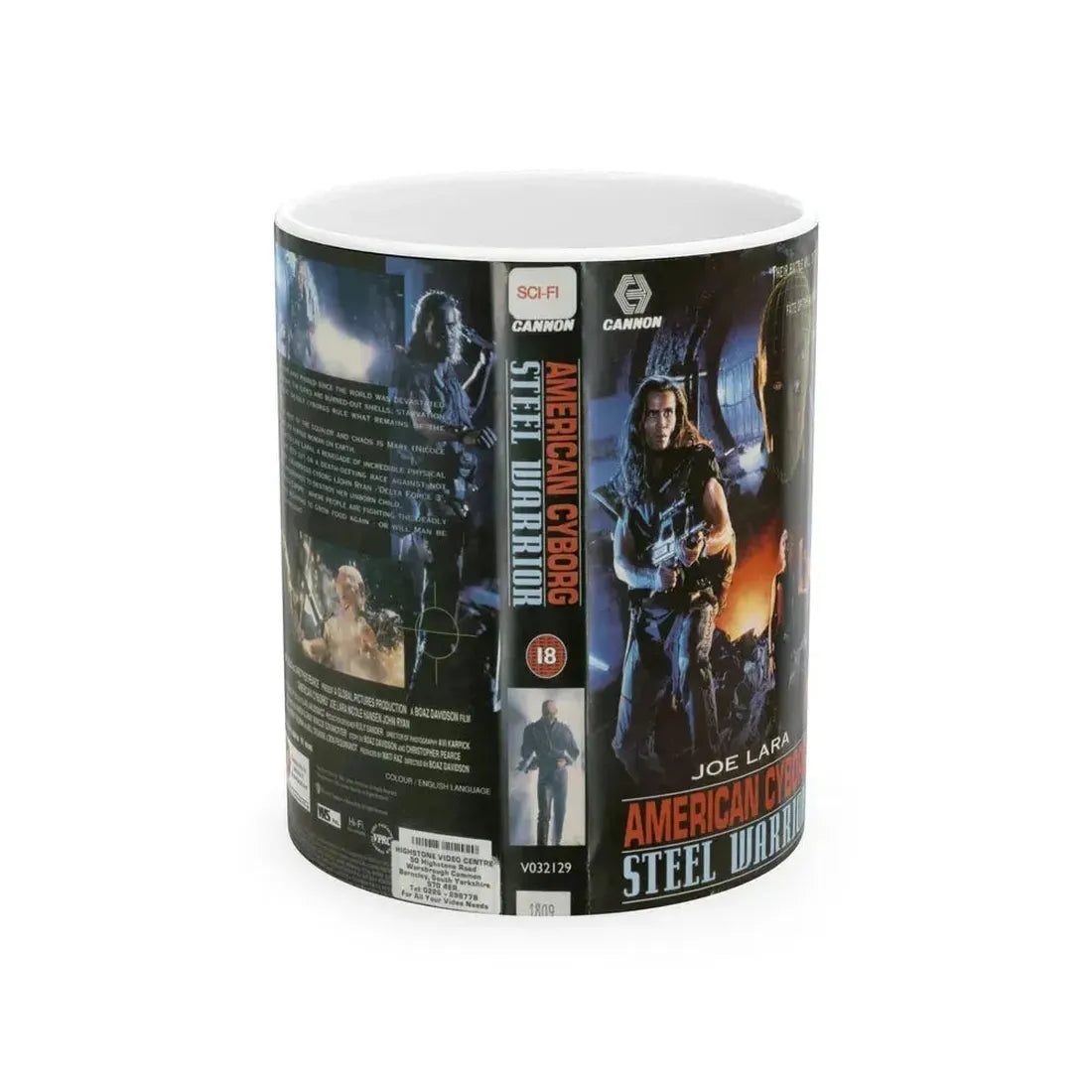 AMERICAN CYBORG STEEL WARRIOR JOE LARA (VHS COVER) - White Coffee Mug 11oz - Go Mug Yourself