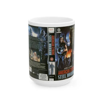 AMERICAN CYBORG STEEL WARRIOR JOE LARA (VHS COVER) - White Coffee Mug 15oz - Go Mug Yourself