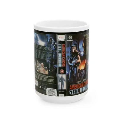 AMERICAN CYBORG STEEL WARRIOR (VHS COVER) - White Coffee Mug 15oz - Go Mug Yourself