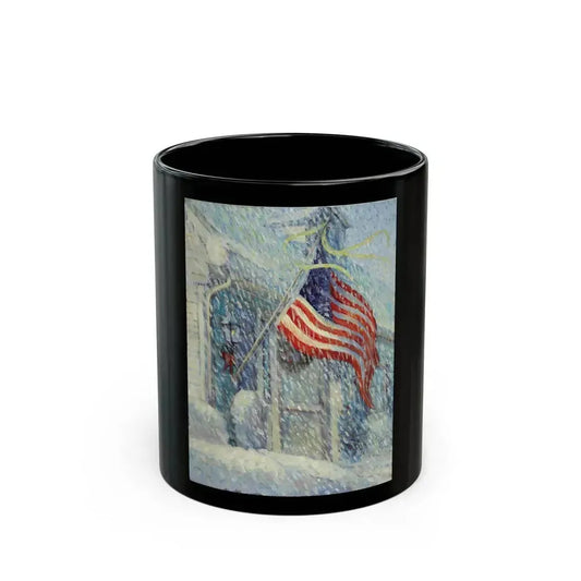 American Flag in a Snow Storm, original illustration - Black Coffee Mug 11oz - Go Mug Yourself