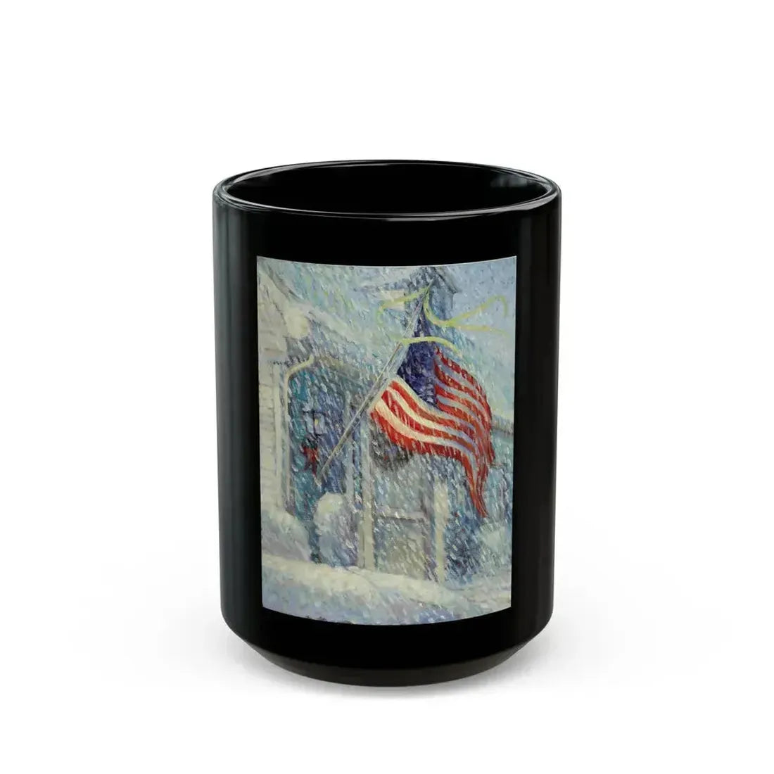 American Flag in a Snow Storm, original illustration - Black Coffee Mug 15oz - Go Mug Yourself