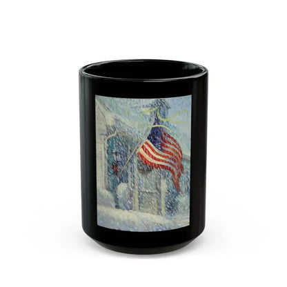 American Flag in a Snow Storm, original illustration - Black Coffee Mug 15oz - Go Mug Yourself