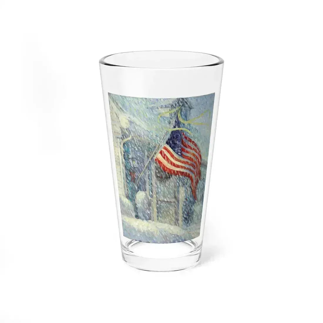 American Flag in a Snow Storm, original illustration (Magazine Illustration) Pint Glass 16oz 16oz - Go Mug Yourself