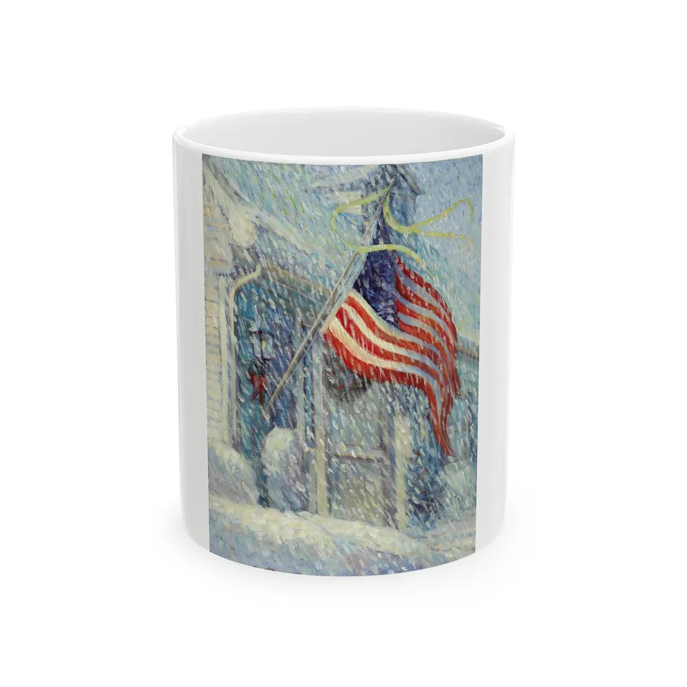 American Flag in a Snow Storm, original illustration - White Coffee Mug-11oz-Go Mug Yourself