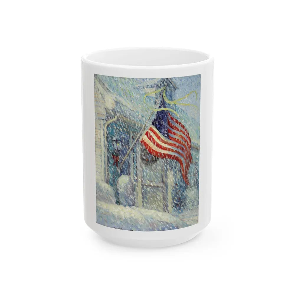 American Flag in a Snow Storm, original illustration - White Coffee Mug-15oz-Go Mug Yourself