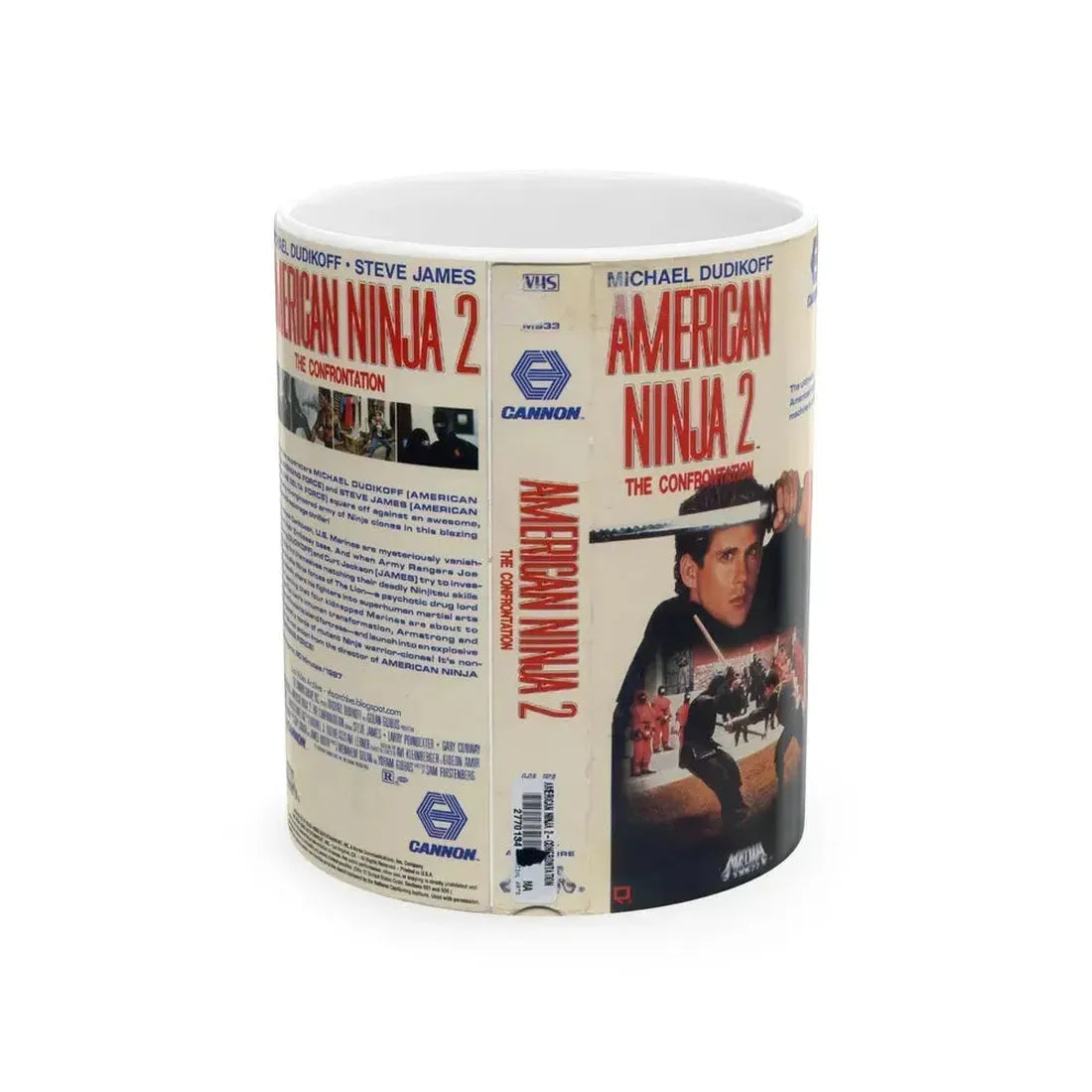 AMERICAN NINJA 2 THE CONFRONTATION (VHS COVER) - White Coffee Mug 11oz - Go Mug Yourself
