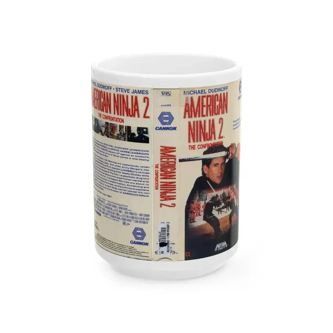 AMERICAN NINJA 2 THE CONFRONTATION (VHS COVER) - White Coffee Mug 15oz - Go Mug Yourself