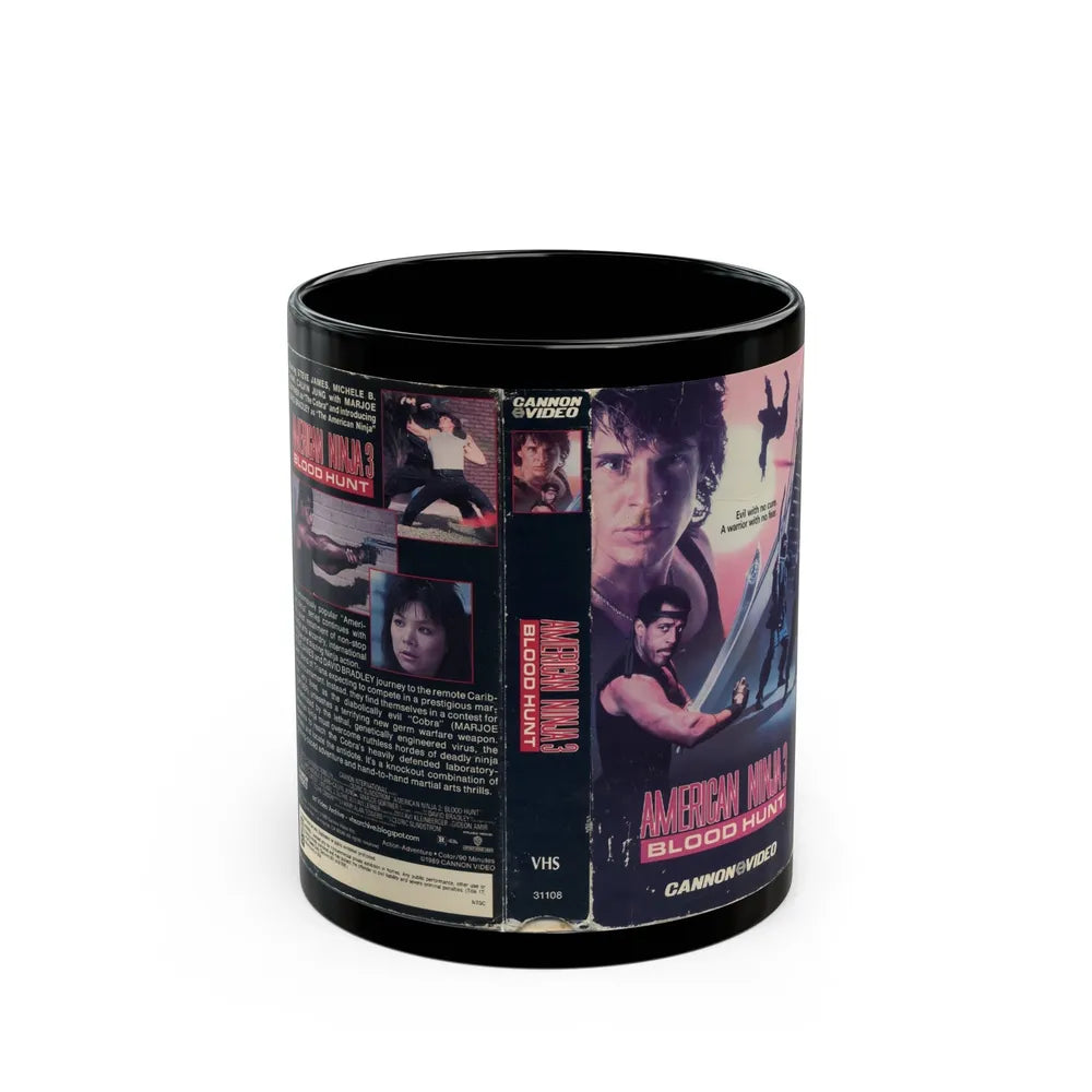 AMERICAN NINJA 3 BLOOD HUNT (VHS COVER) - Black Coffee Mug-11oz-Go Mug Yourself