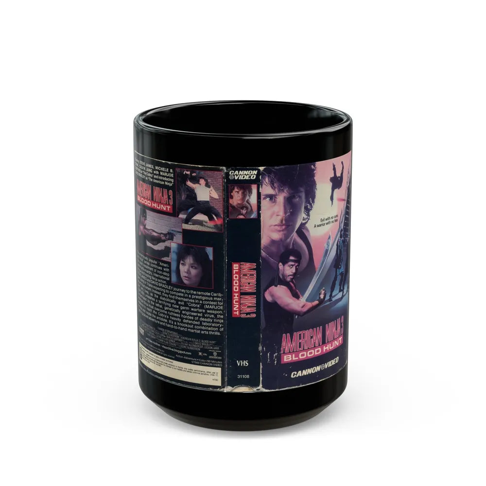 AMERICAN NINJA 3 BLOOD HUNT (VHS COVER) - Black Coffee Mug-15oz-Go Mug Yourself