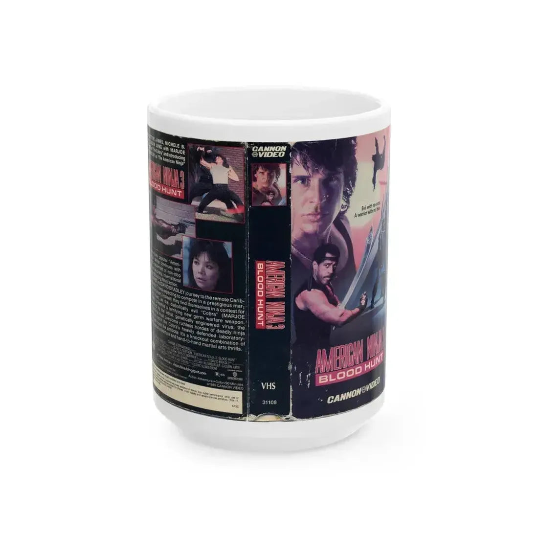 AMERICAN NINJA 3 BLOOD HUNT (VHS COVER) - White Coffee Mug 15oz - Go Mug Yourself