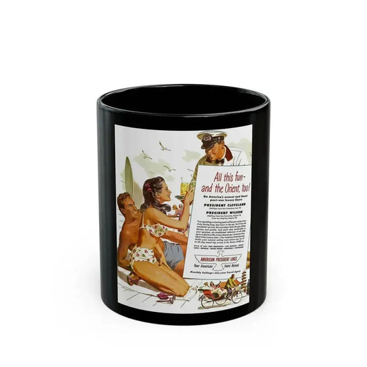 American President Lines ad, 1948 - Black Coffee Mug 11oz - Go Mug Yourself