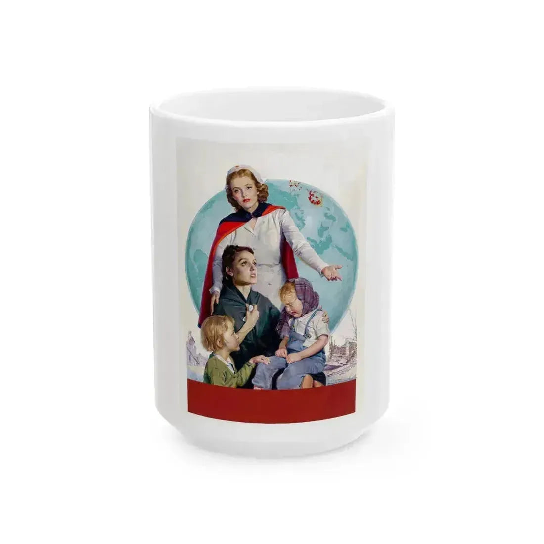 American Red Cross, poster illustration, 1946 - White Coffee Mug 15oz - Go Mug Yourself