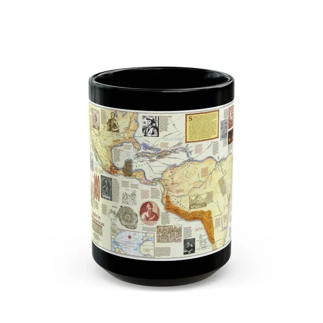 Americas - Spain in the (1992) (Map) Black Coffee Mug 15oz - Go Mug Yourself
