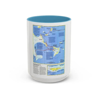 Americas - Threading the Island (1986) (Map) Accent Coffee Mug 15oz Light Blue - Go Mug Yourself