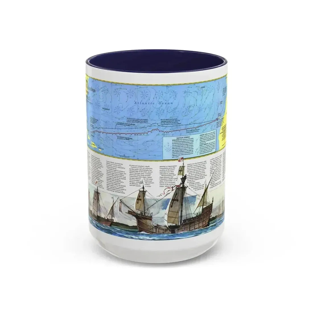 Americas - Where Did Columbus Discover America (1987) (Map) Accent Coffee Mug 15oz Navy - Go Mug Yourself