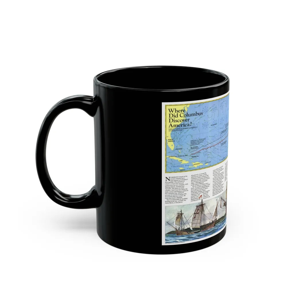 Americas - Where Did Columbus Discover America (1987) (Map) Black Coffee Mug-Go Mug Yourself