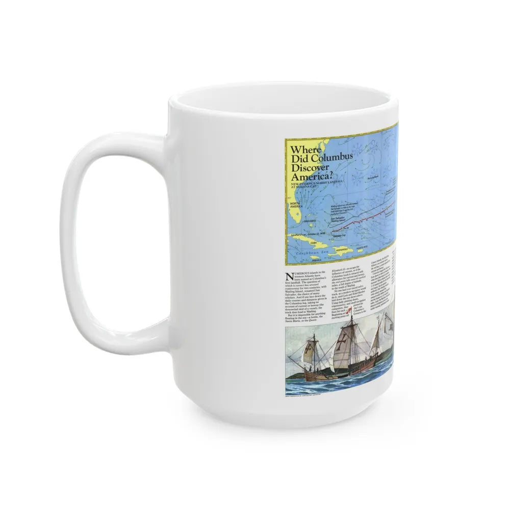 Americas - Where Did Columbus Discover America (1987) (Map) White Coffee Mug-Go Mug Yourself