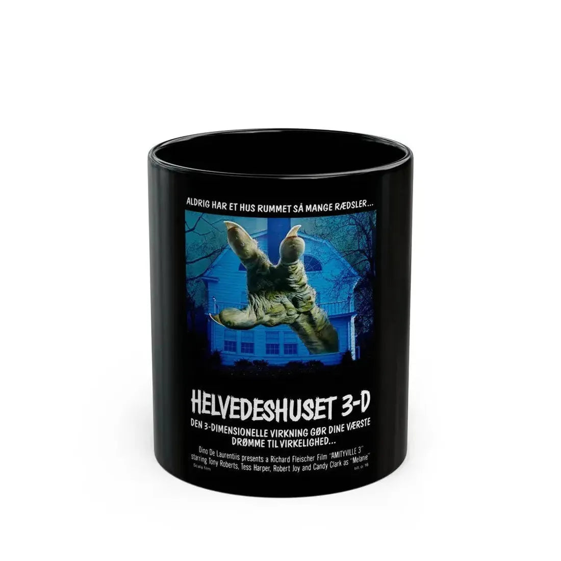 AMITYVILLE 3D (DANISH) 1983 Movie Poster - Black Coffee Mug 11oz - Go Mug Yourself