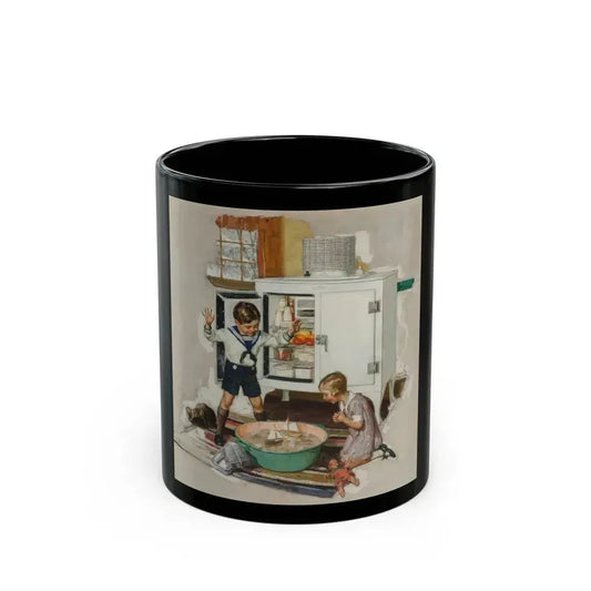 Among the Ice Cubes, General Electric refrigerator advertisement, 1931 - Black Coffee Mug 11oz - Go Mug Yourself