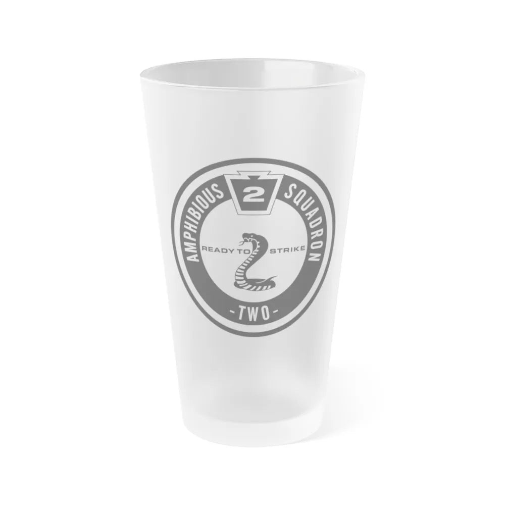 Amphibious Squadron 2 Ready To Strike BW (U.S. Navy) Frosted Pint Glass 16oz-Go Mug Yourself