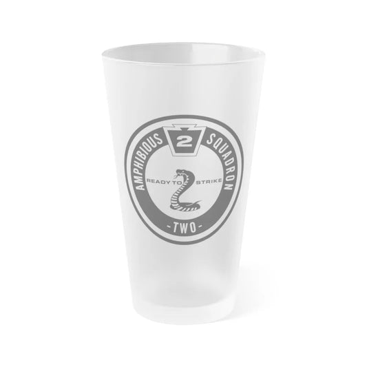 Amphibious Squadron 2 Ready To Strike BW (U.S. Navy) Frosted Pint Glass 16oz-Go Mug Yourself