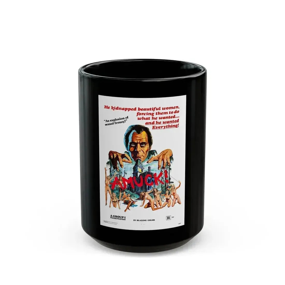 AMUCK! 1972 Movie Poster - Black Coffee Mug 15oz - Go Mug Yourself