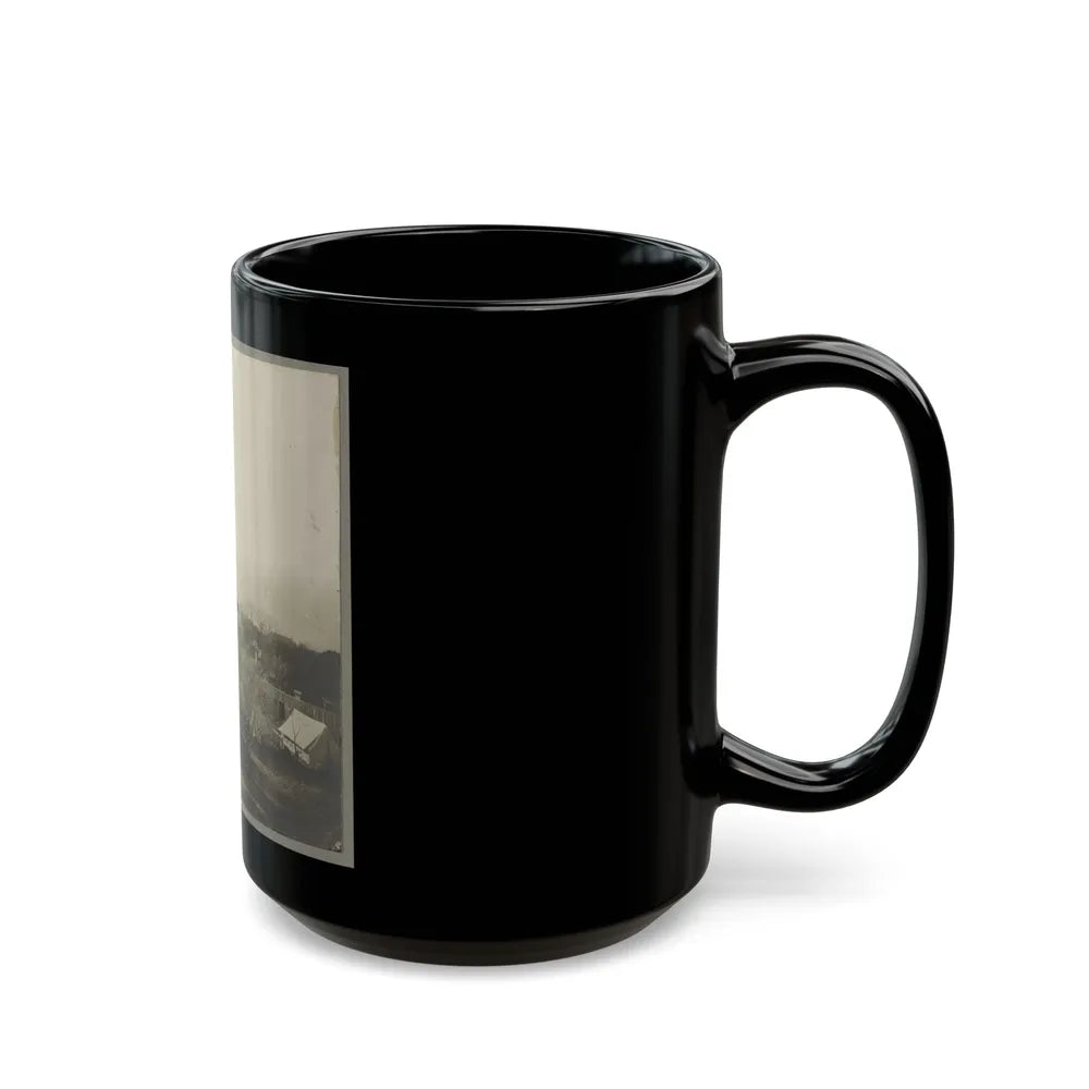 An Aerial View Of A House, Tents, And Other Buildings Partly Obscured By Trees (U.S. Civil War) Black Coffee Mug-Go Mug Yourself