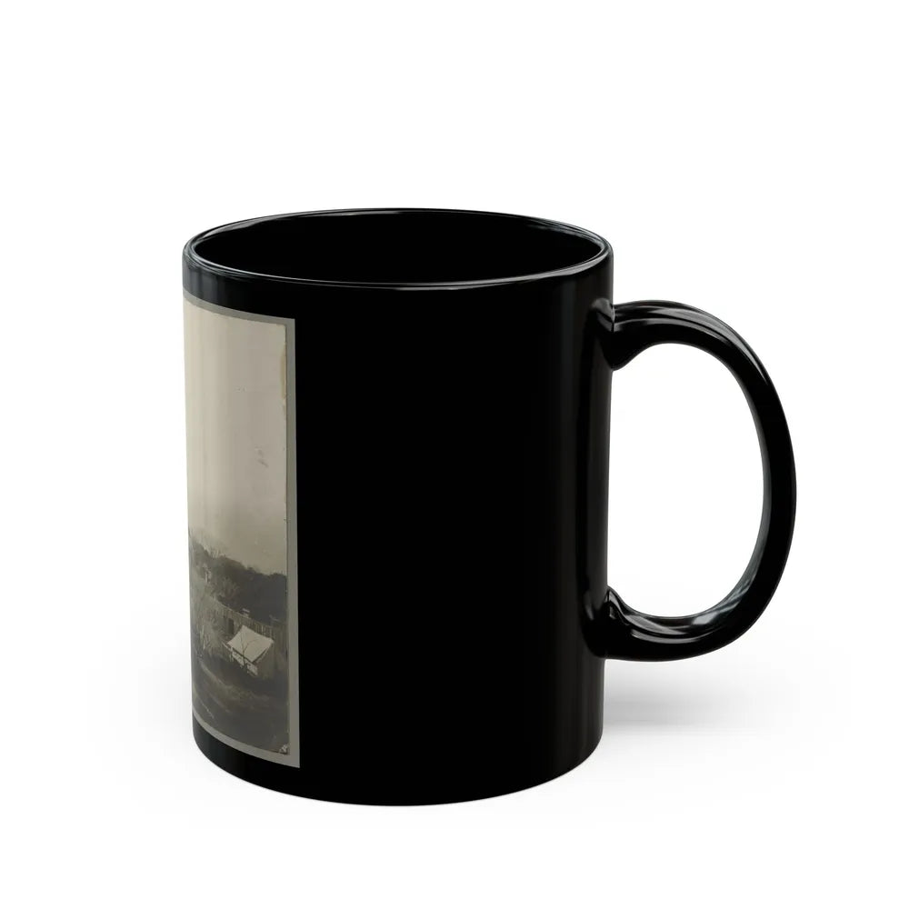 An Aerial View Of A House, Tents, And Other Buildings Partly Obscured By Trees (U.S. Civil War) Black Coffee Mug-Go Mug Yourself