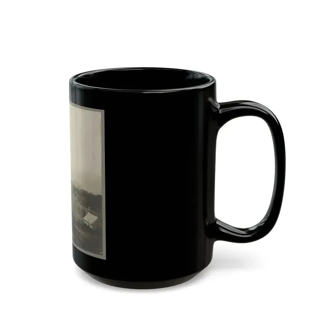 An Aerial View Of A House, Tents, And Other Buildings Partly Obscured By Trees (U.S. Civil War) Black Coffee Mug - Go Mug Yourself