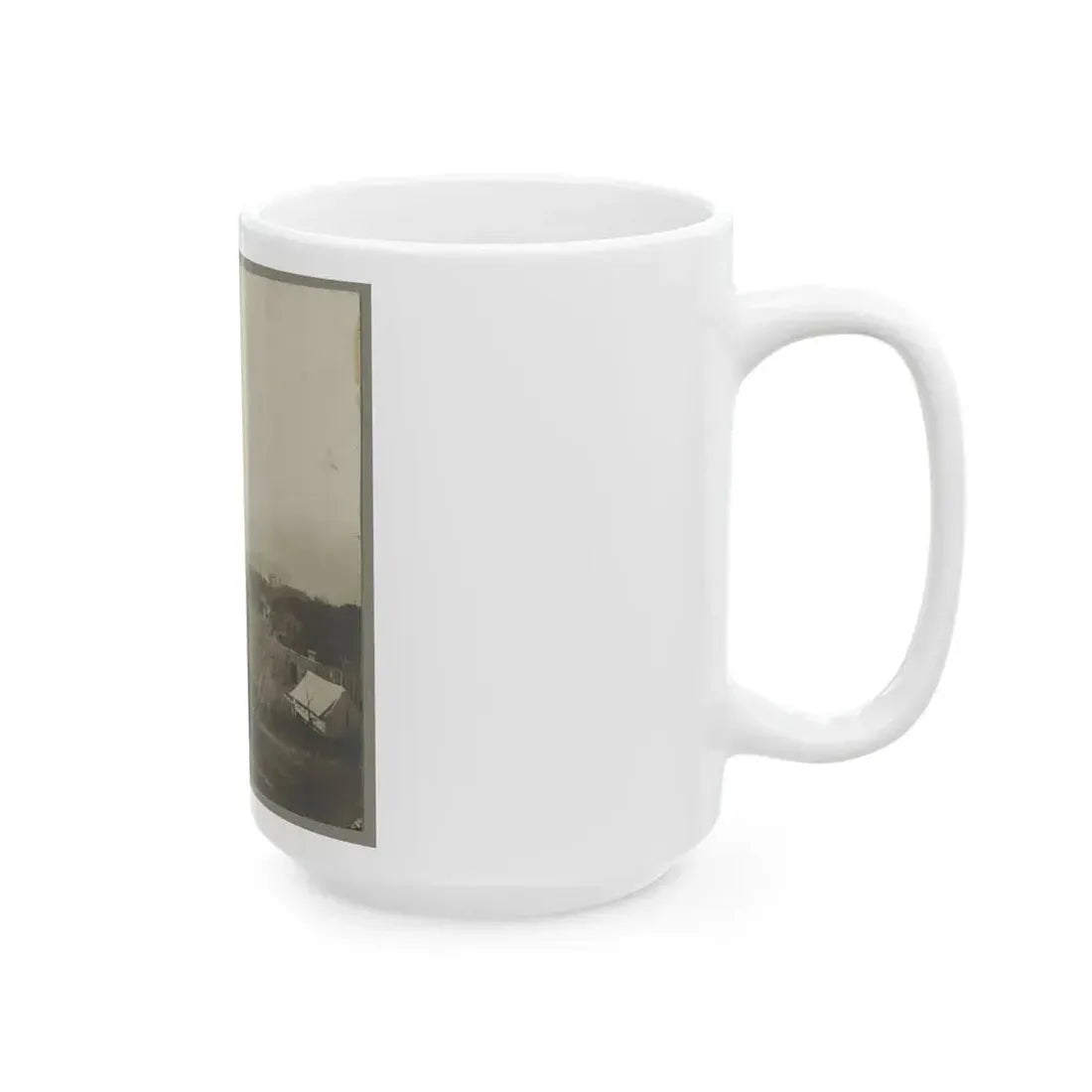 An Aerial View Of A House, Tents, And Other Buildings Partly Obscured By Trees (U.S. Civil War) White Coffee Mug - Go Mug Yourself